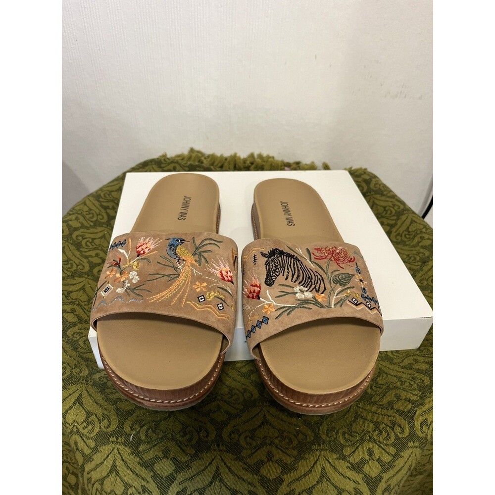 Johnny Was Watipaso Embroidered Suede Slide Sandals Women’s Size 10 New